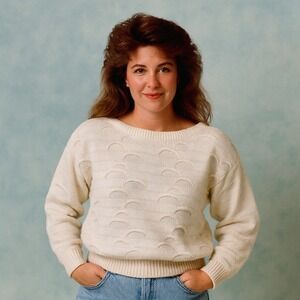 Italian Mob Vintage 80s Textured Acrylic Knit‎ White Sweater Womens Small